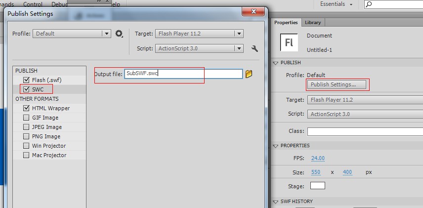 在Flash CS6中设置导出swc